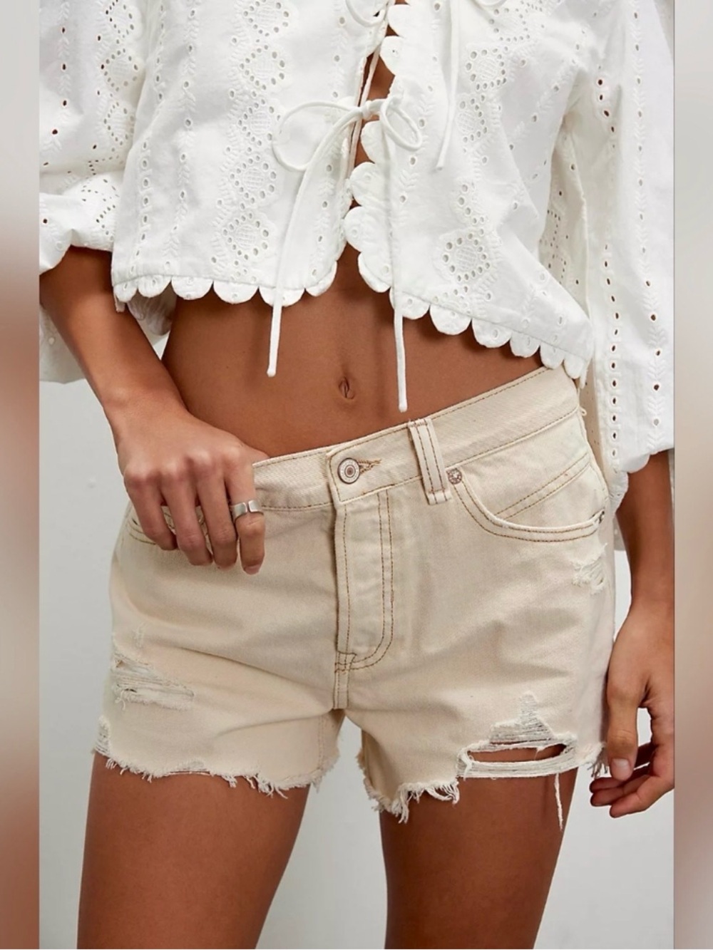 Free People We The Free Now or Never Denim Shorts Boho Distressed Size 29